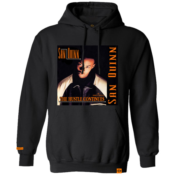The Hustle Continues Hoodie - Black/Orange - SanQuinnXDirtyDolla